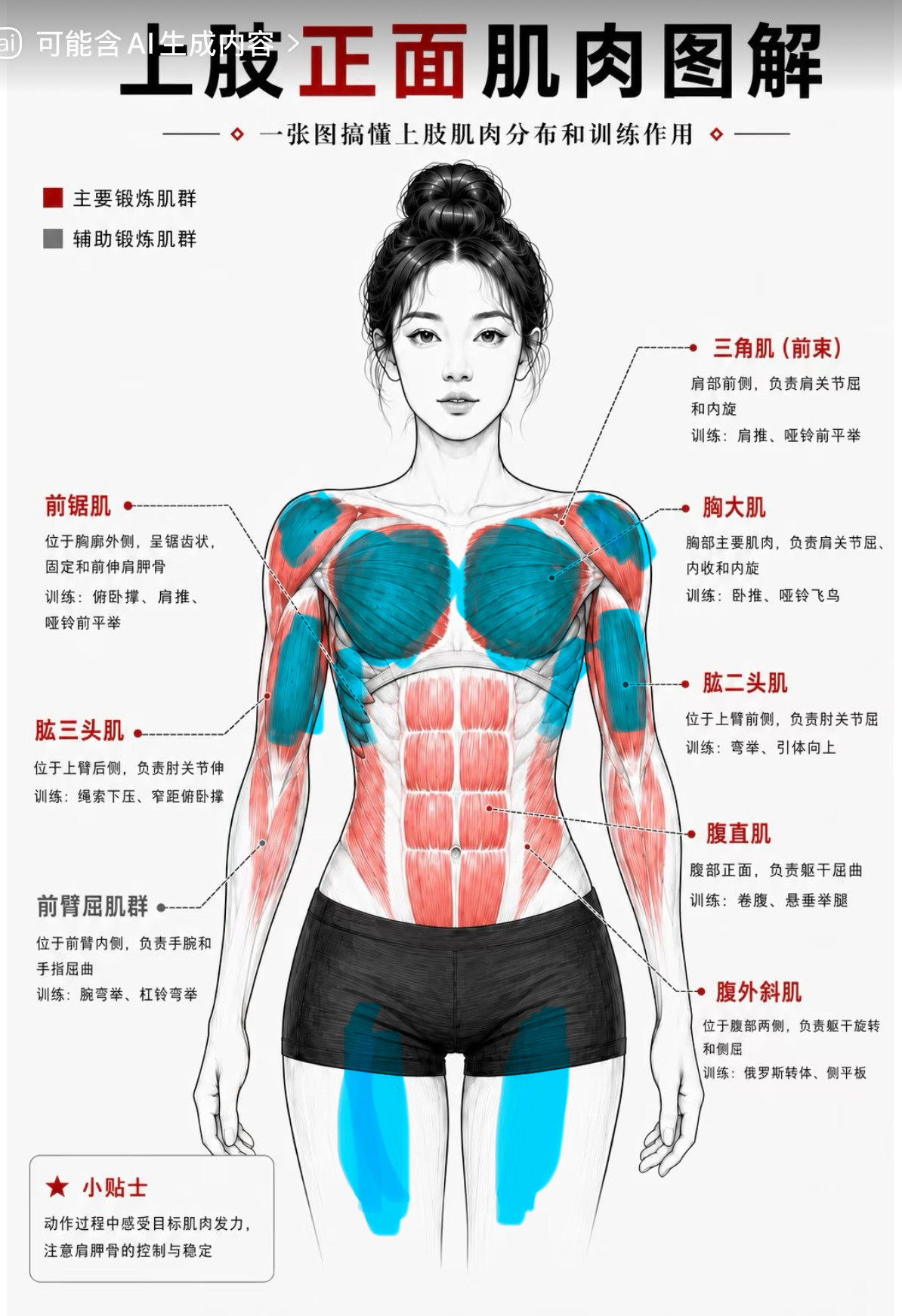 健身补卡。昨天练了杠铃深蹲、T杆划船和跪姿俯卧撑今早感觉了下，蓝色的地方都酸痛