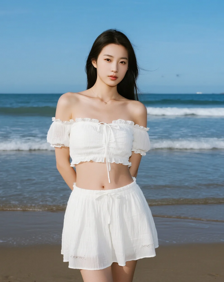 海浪声作伴，她的侧脸太治愈了