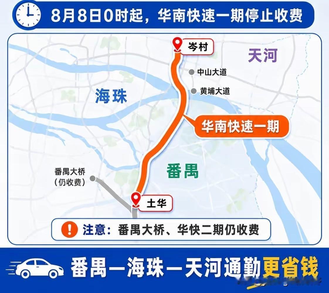 通达广州白云与天河和番禺区的华南快速干线终于在8月8号要免费了。在过去的多年时间