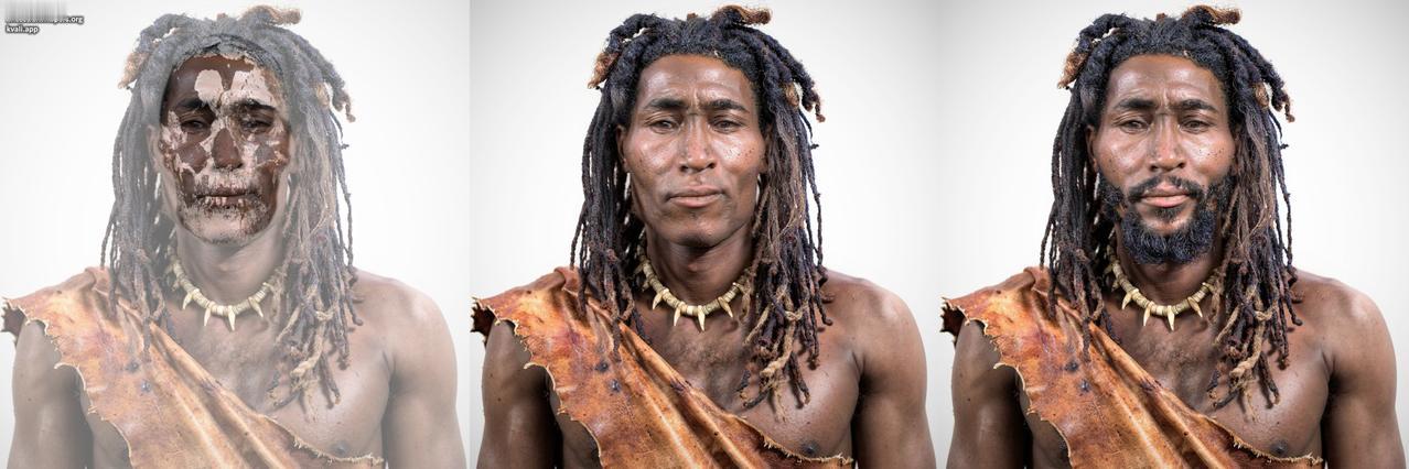 埃及一名37,000年前男性的面部复原1980年，在上埃及纳兹莱特·哈特尔（N