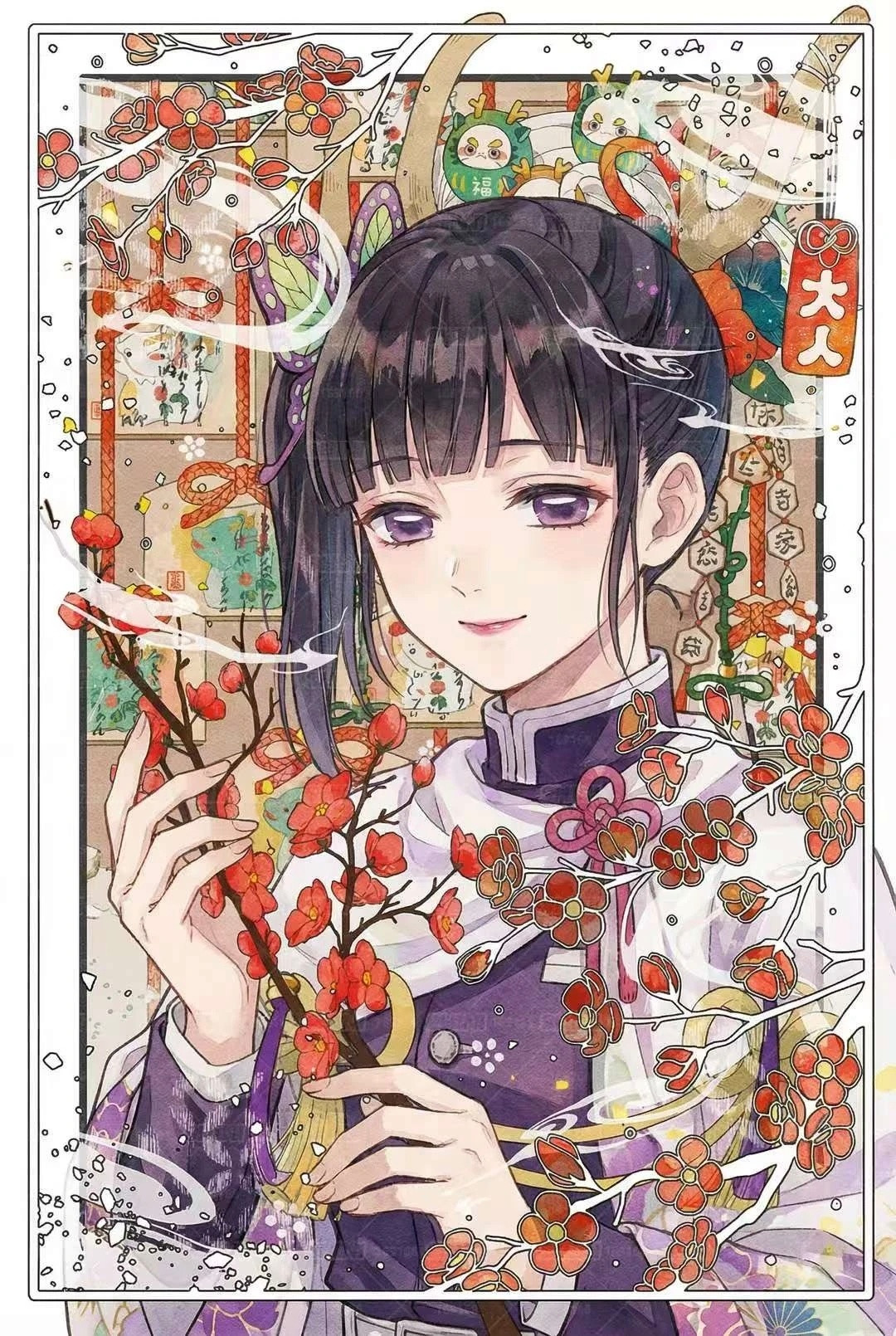 动漫新年迎喜番次元新星计划水彩风格鬼灭之刃壁纸，画面细腻而唯美