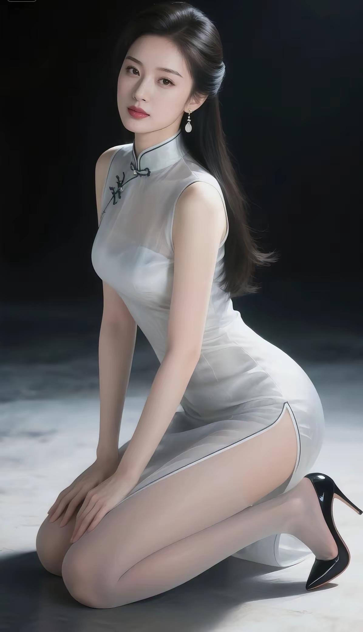 优雅旗袍，黑丝诱惑，红唇魅惑，尽显东方风情