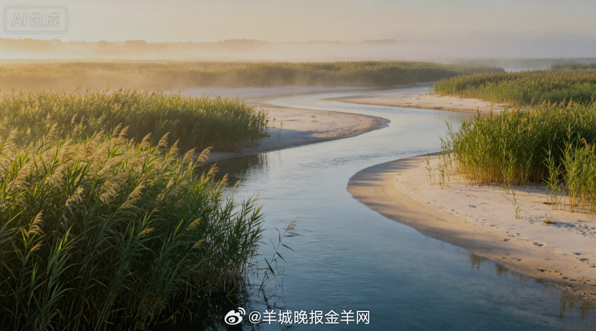 #早安#夏风掠过漫开的芦苇荡，晨光轻轻铺在河滩之上，蝉鸣浅浅，流水缓缓。就这般