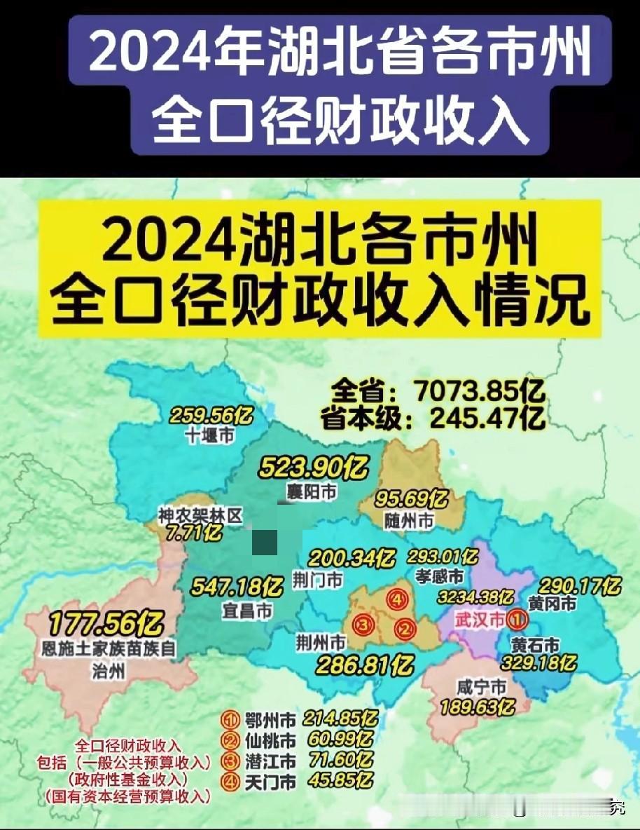 2024年湖北各城市财政收入数据水平情况，图片里属于2024年湖北各城市财政收入