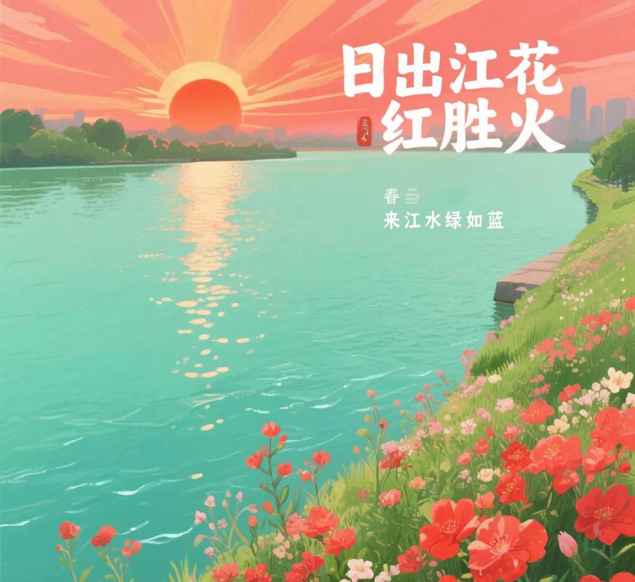 春日生活打卡季日出江花红胜火，春来江水绿如蓝。