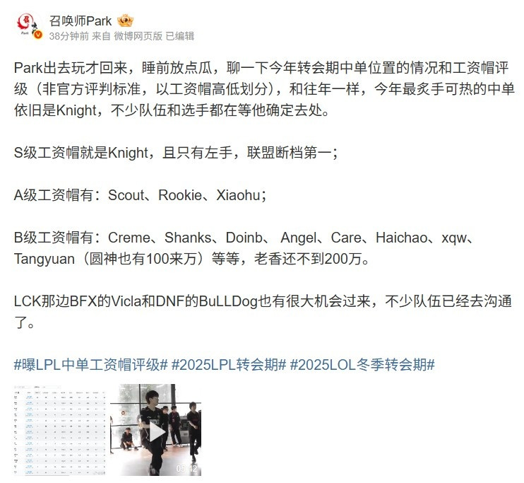 爆料人: S级工资帽只有左手断档第一 A级工资帽Scout Rookie小虎