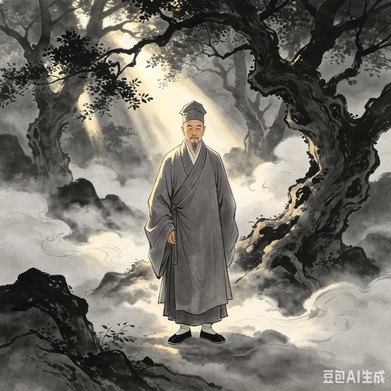 古代有一个读书人，成了家，有了儿子，却忽然出了家。妻儿辗转千里，寻到深山那座