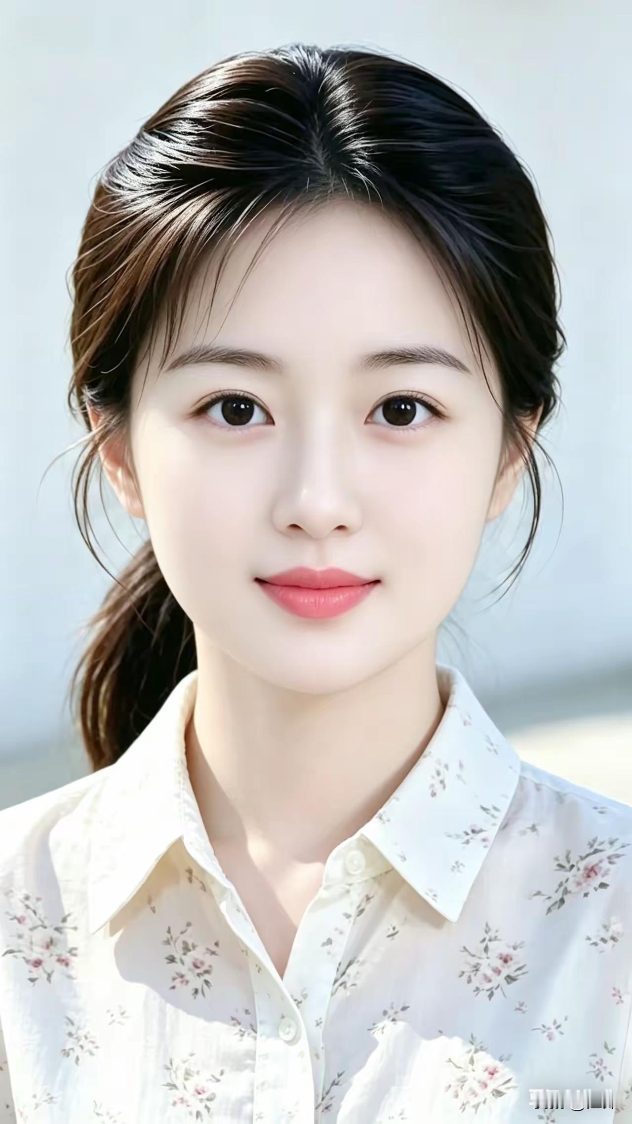 这位小姐姐穿着花衬衫，笑容甜美。