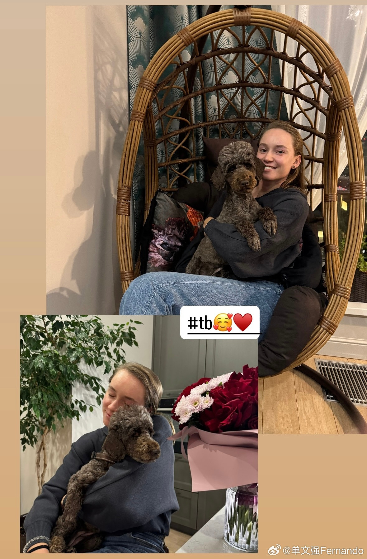 莱巴金娜！在IG快拍分享动态，和自己的狗狗tb闪回下面这张感觉Lena好幸福啊！