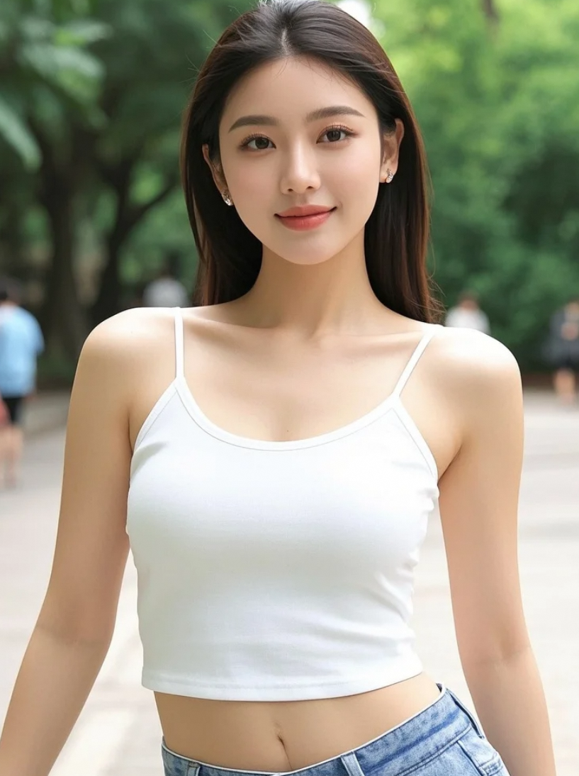 户外旅行时，美女灵动活泼如林间精灵