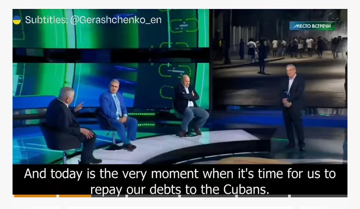 俄罗斯宣传人员声称，俄罗斯不欠古巴任何东西，而古巴目前正经历着严重的危机。他