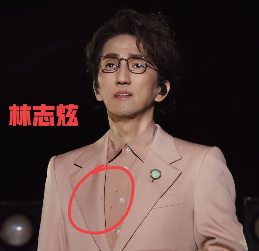 观众在台下拍下了林志炫这是他在《我是歌手》最后的舞台虽然化妆师极