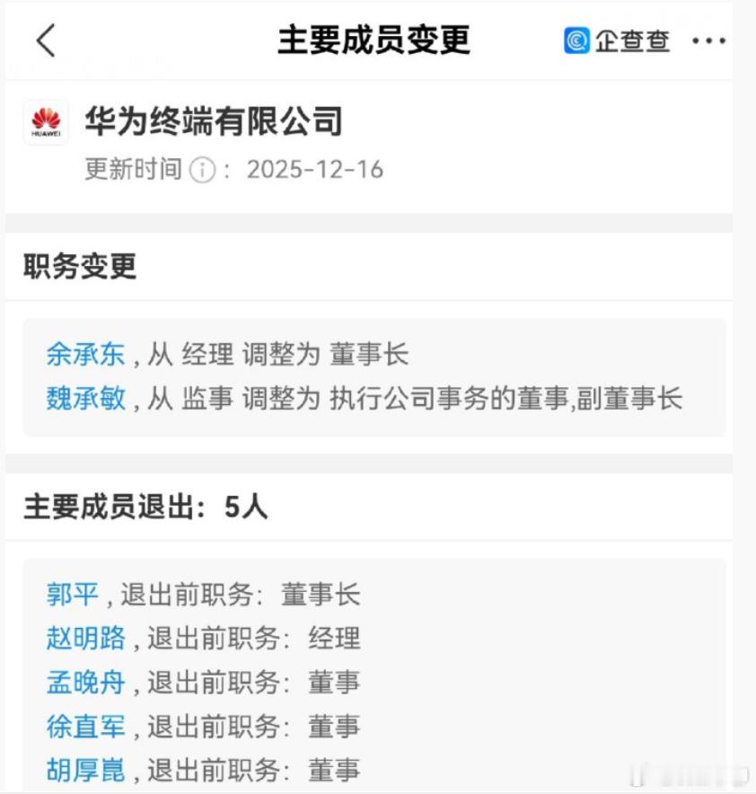 余承东升职了啊。从经理调整为了董事长。经理在华为职级里面属于是执行层岗位，上面定