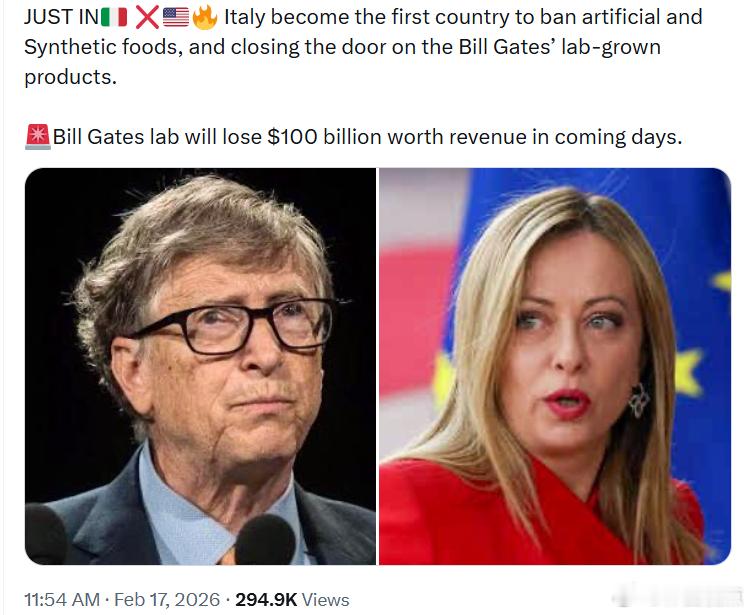 意大利成为第一个禁止人造和合成食品的国家，并对比尔·盖茨的实验室培育食品关上了大