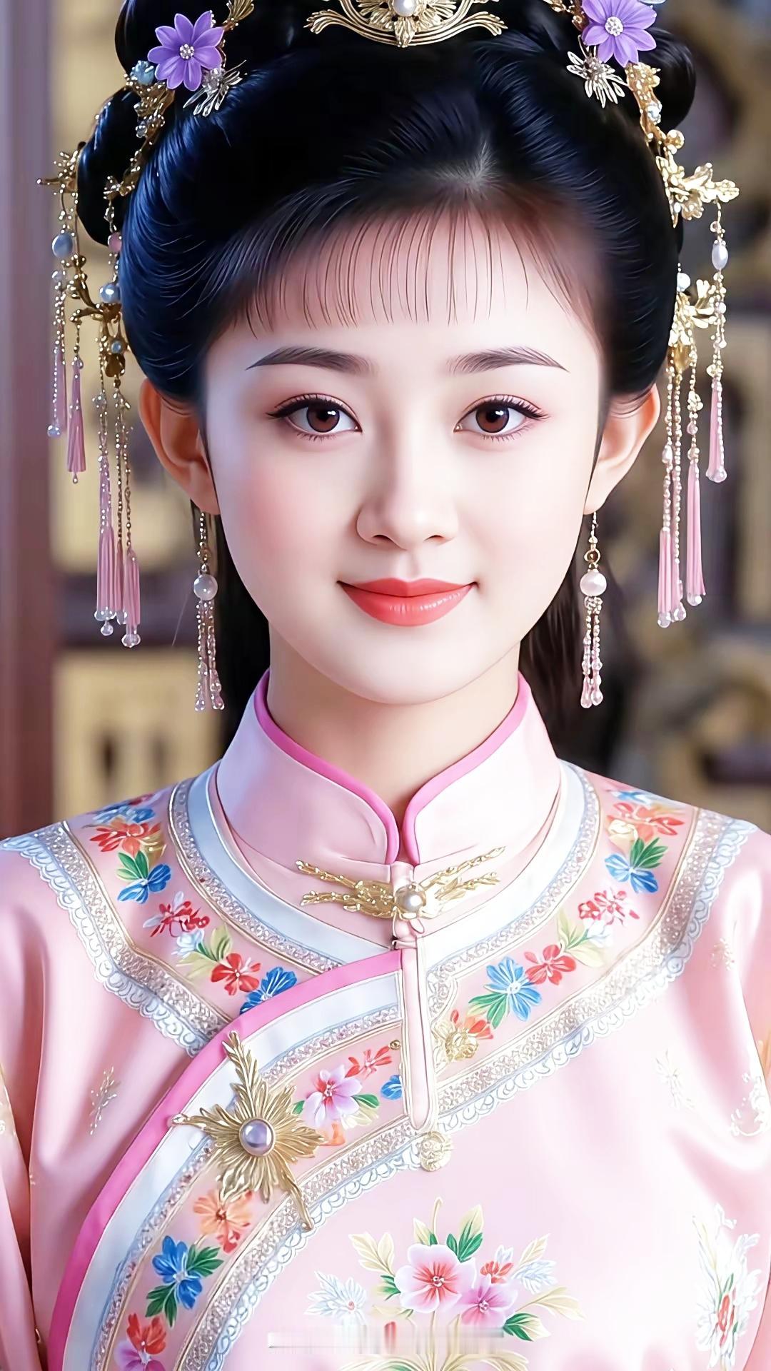 古风少女，粉衣花簪，温婉动人。