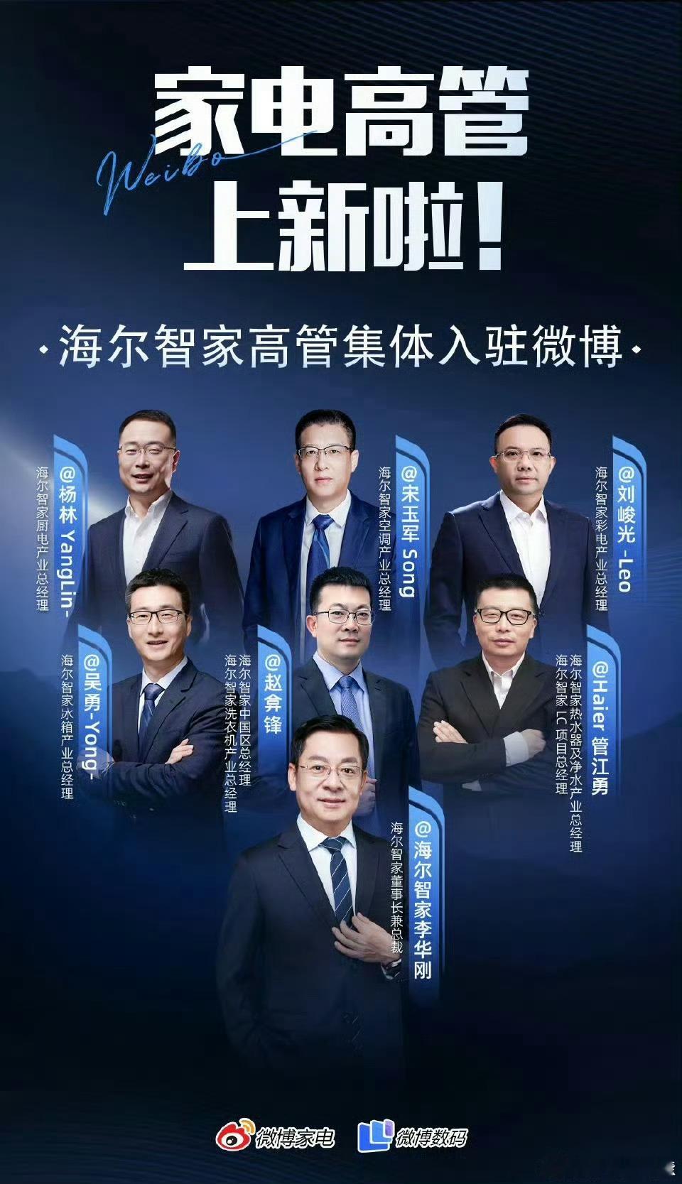 海尔智家高管集体入驻微博好家伙，海尔这是把自己的高管都被搬出来了是吧…不得不说，