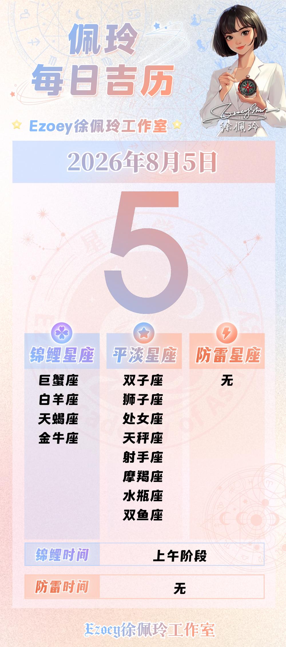 【8.5日播报】安心舒适日锦鲤星座：巨蟹座、白羊座、天蝎座、金牛座——Ezo