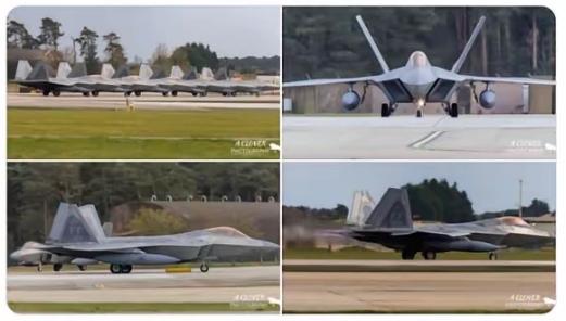 美军F-22隐身战机突然集体撤退，飞越大西洋返回美国本土。 这仗没法打了。美