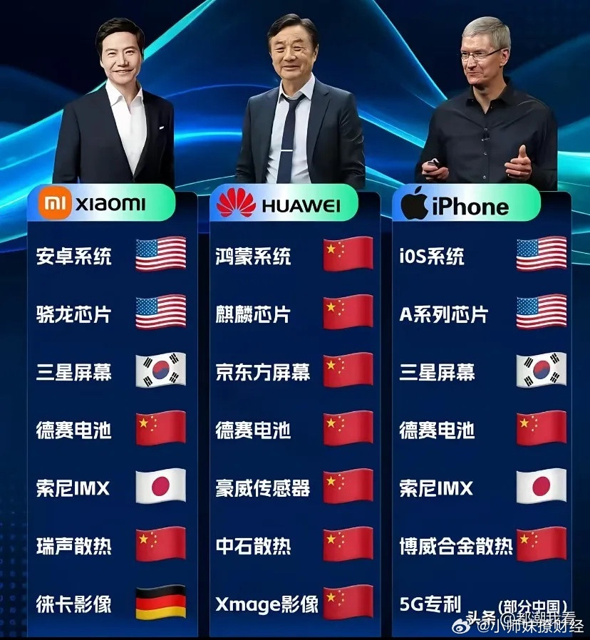 这么看还是华为比较厉害，所有配件都是国产的，就连美国的苹果公司也做不到，只有芯片