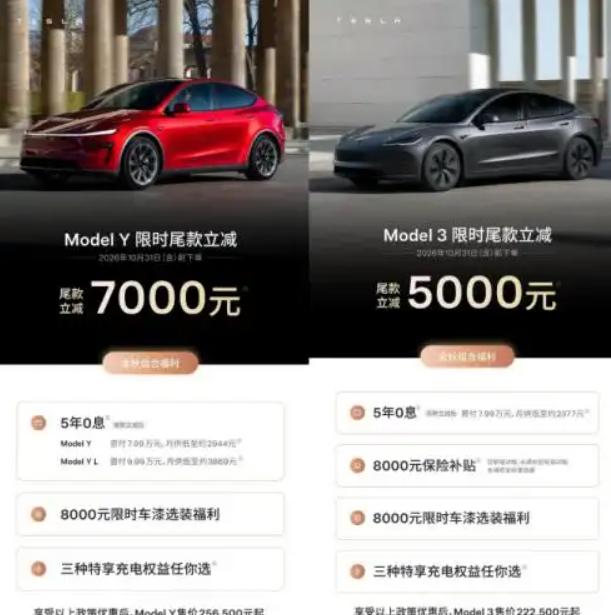 特斯拉又降了。9月25日，Model3尾款再减5000，ModelY立减