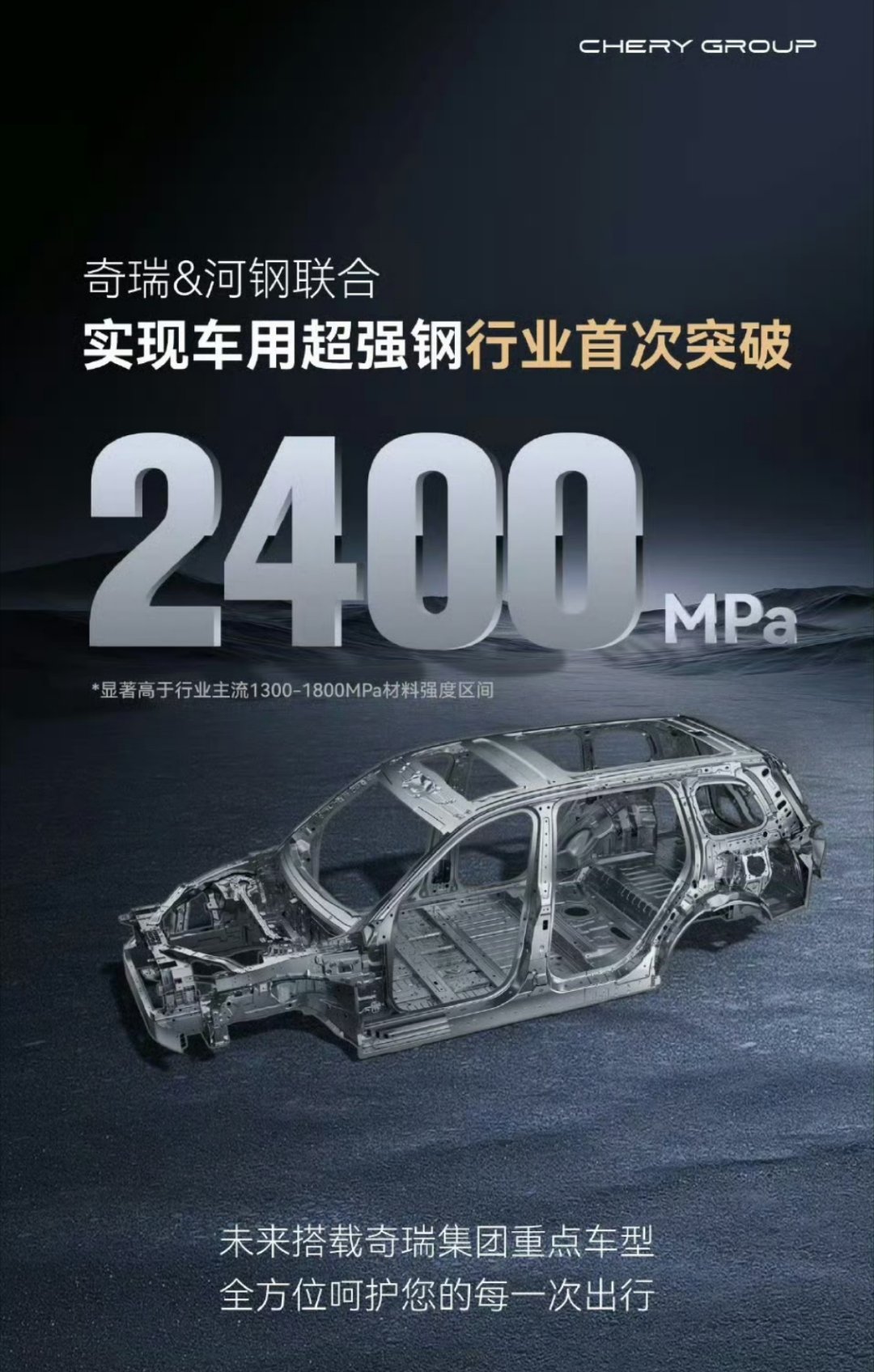 “2400兆帕超强钢”——不是产品名称，是强度标准2400兆帕！奇瑞与河钢官宣：