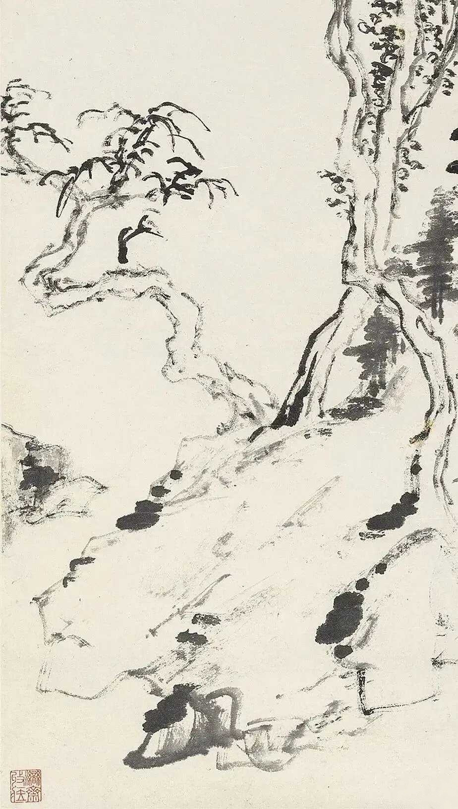 曾熙《仿思翁山水》立轴水墨纸本，127×48cm。钤印：曾熙之印、农髯题识：思