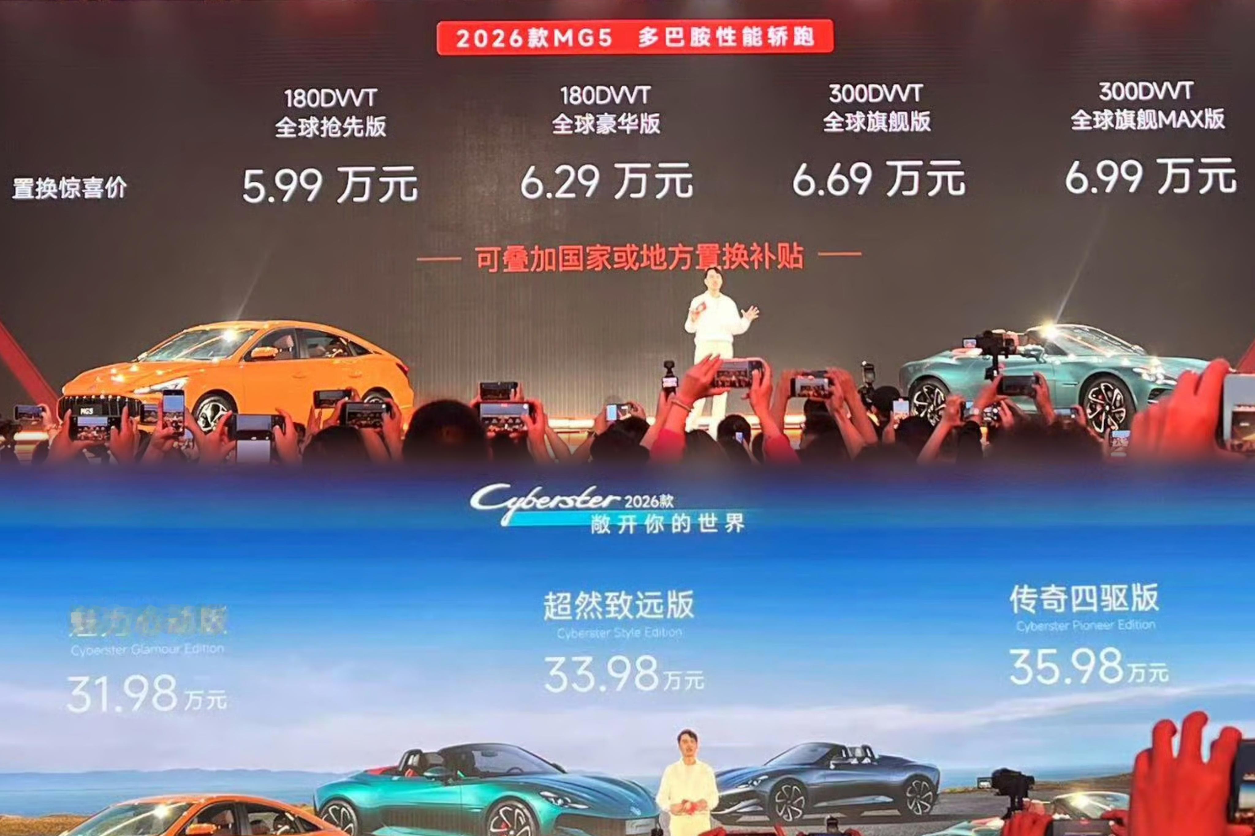 2026款MG5Cyberster2026款多巴胺车漆、剪刀门开启，2026款