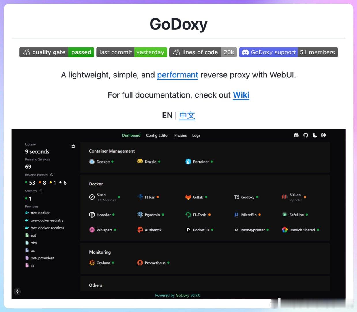 【[1.1k星]GoDoxy：一个简单易用、性能卓越的反向代理工具，专为Dock