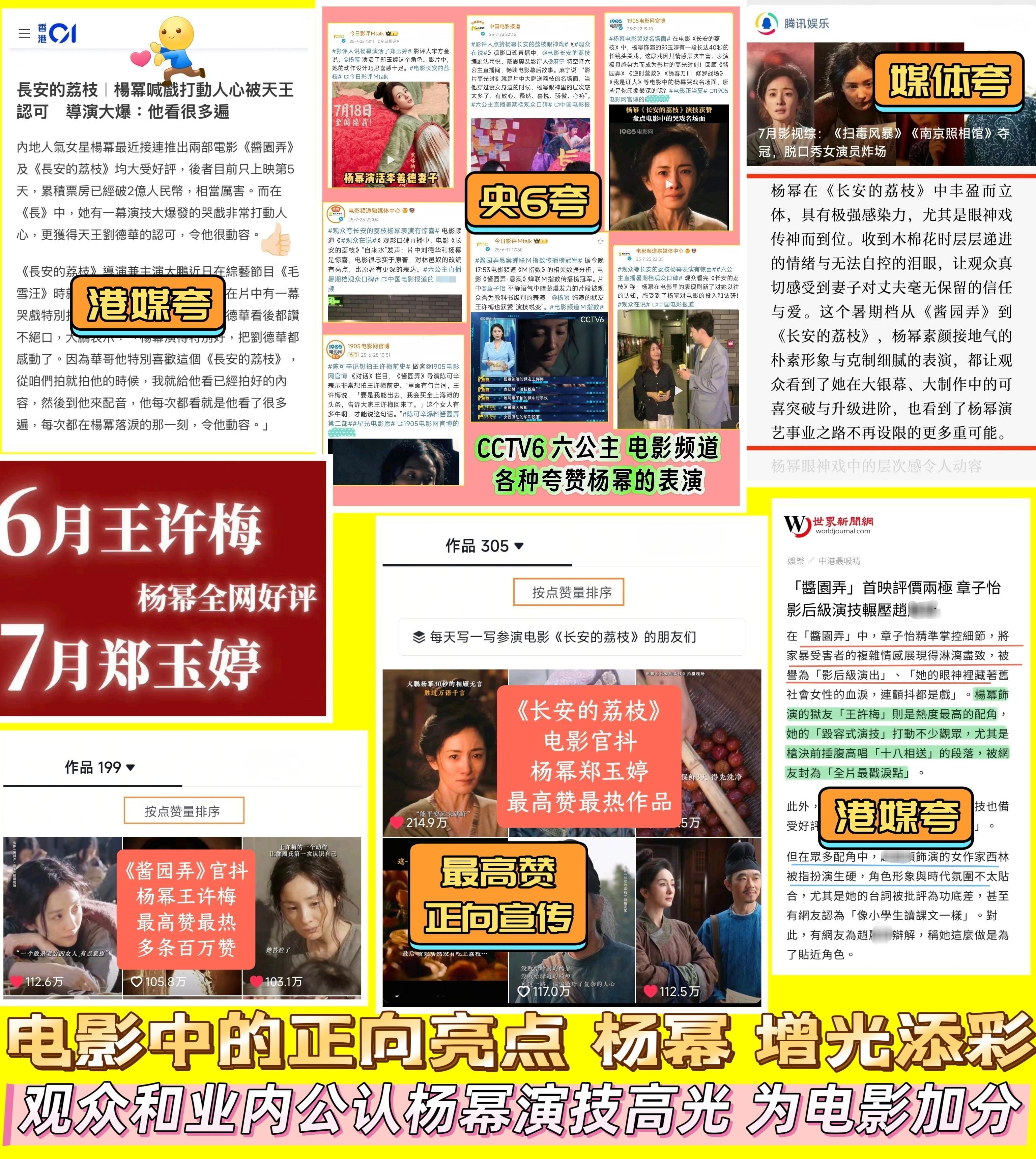 很多人都敢说，（央视、业内媒体、港媒、影评人、观众）都敢说:杨幂为这两部电影《