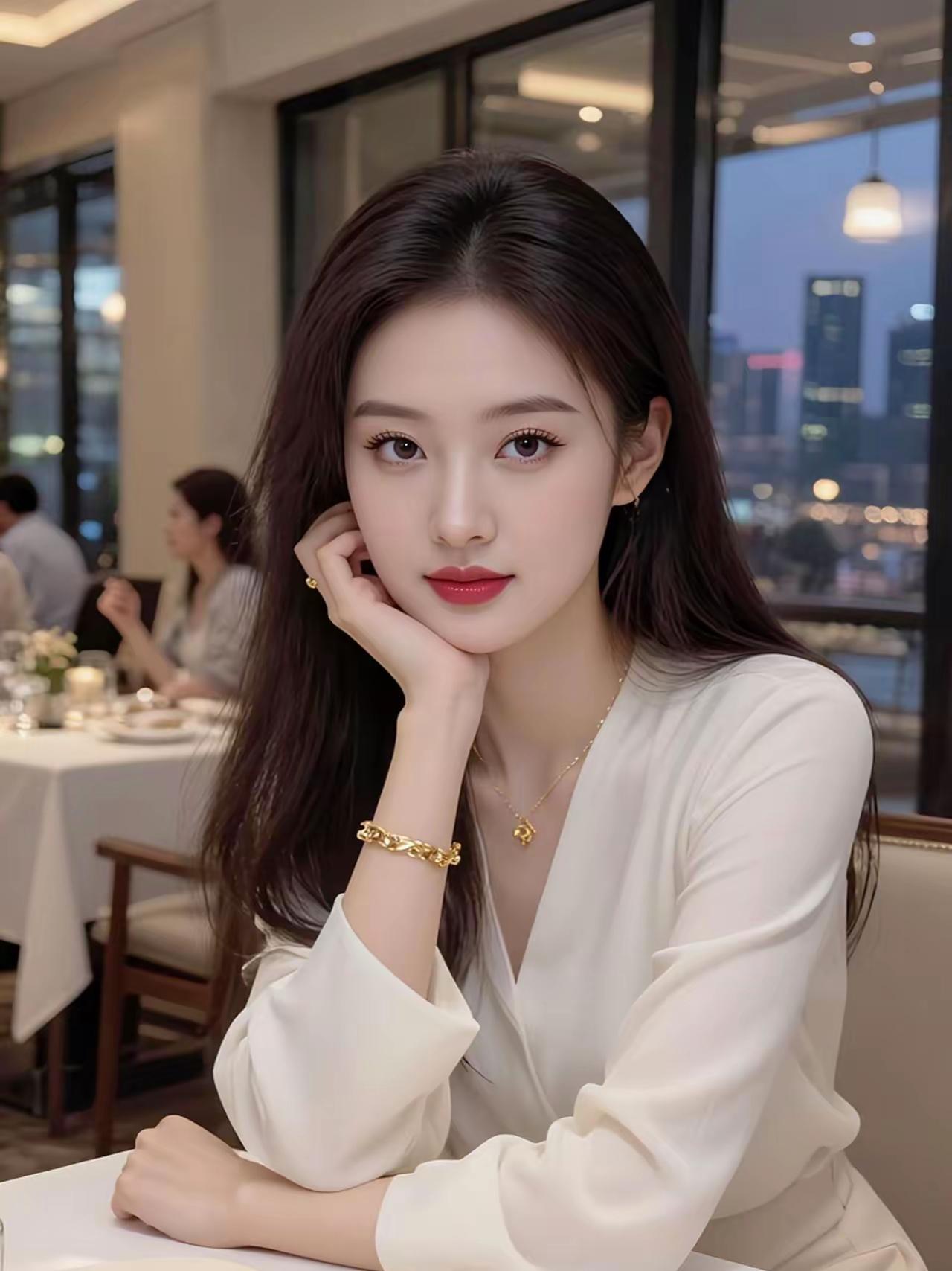 优雅白衣少女，静享都市夜色。