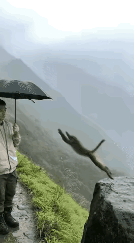 谁懂啊！！景区偶遇现实版“悟空腾云驾雾”，笑到直不起腰！雨天逛高山景区，游客