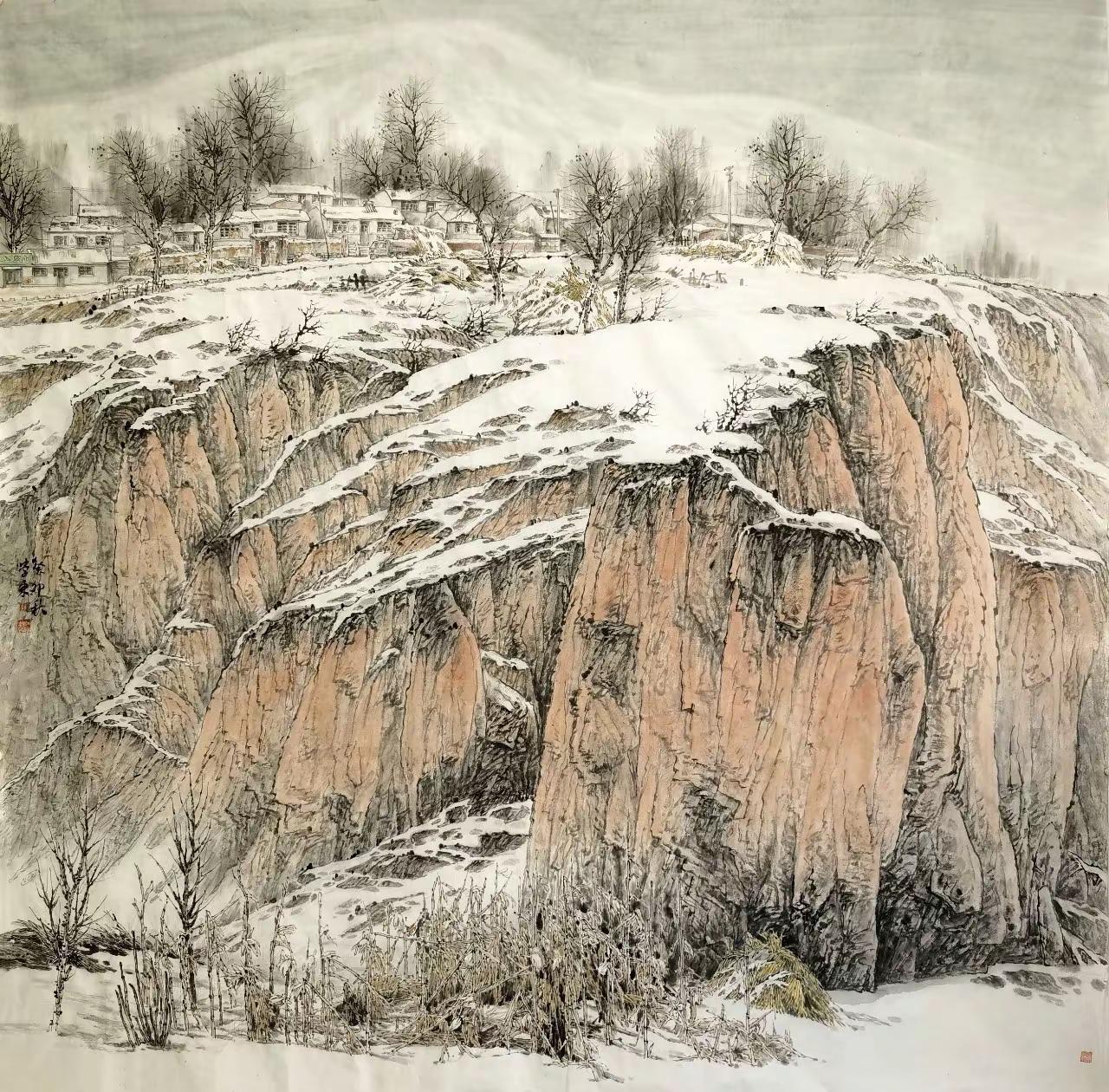 陇上冬雪。国画山水山水画意境探索一起学习山水画山水画的诗意雪景山水画