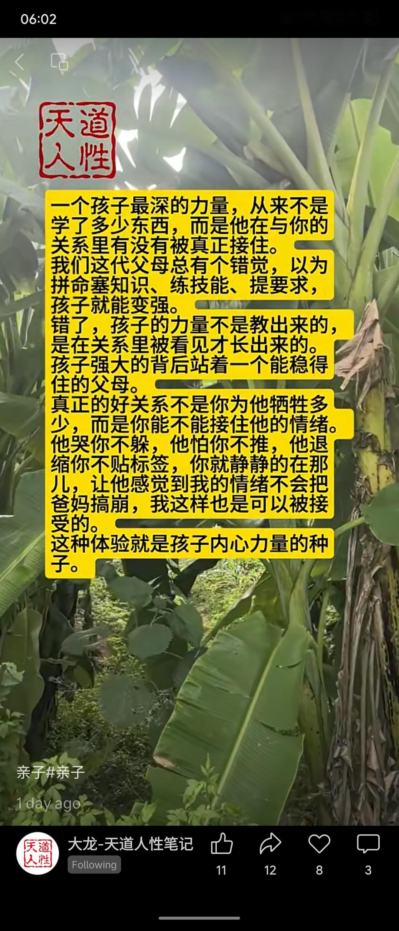 孩子的真正力量源于被父母“接住”的亲子关系，而非灌输知识与技能。父母若能稳定地接