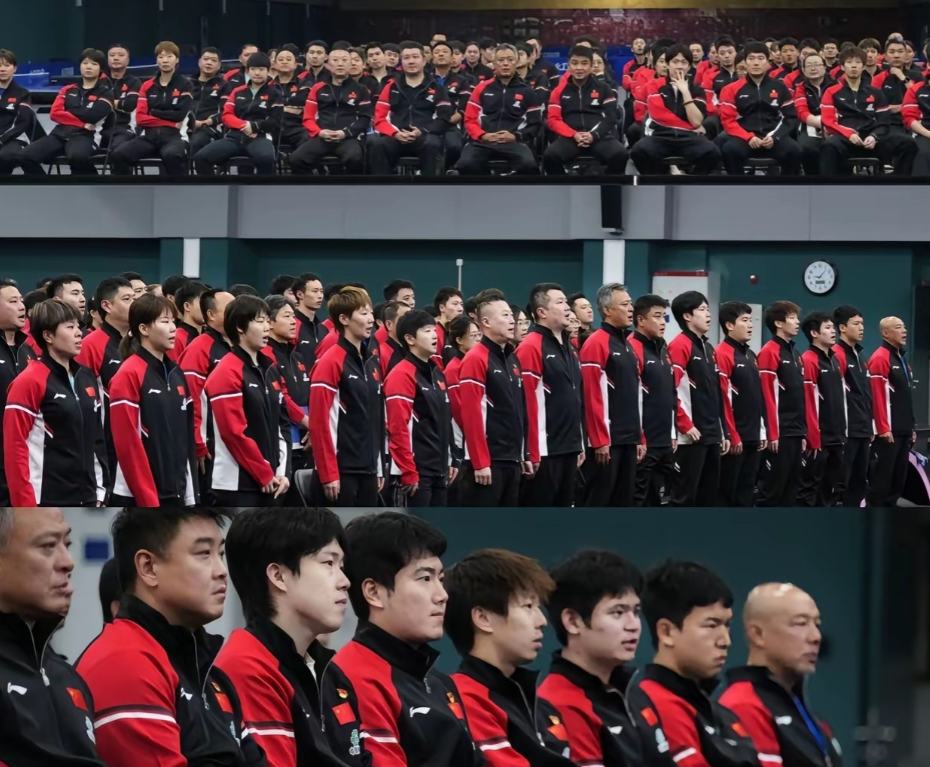 国乒大家庭齐看九三阅兵，刘国梁，王励勤，马龙在现场。秦志戬副主席和秘书长何带