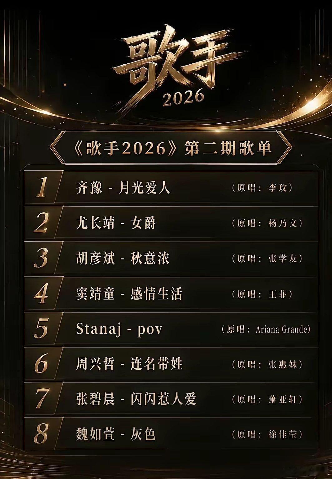 万万没想到，看了《我是歌手》第二期的歌单，我心中竟然只对前四首歌感兴趣，后四首歌