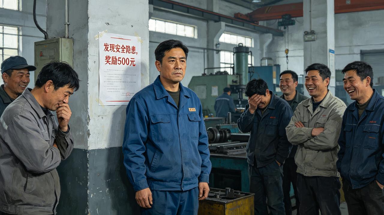 车间主任老周新官上任，第一天就贴出告示：发现安全隐患，奖励500元。工友们都当