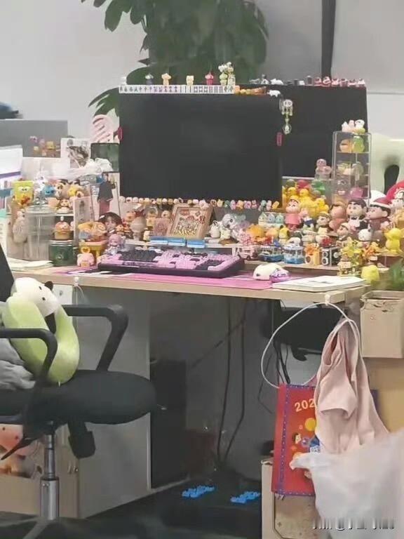 办公桌堆得像个杂货铺，手办、绿植、零食、加热垫、午休毯……你以为这人是个“收纳控