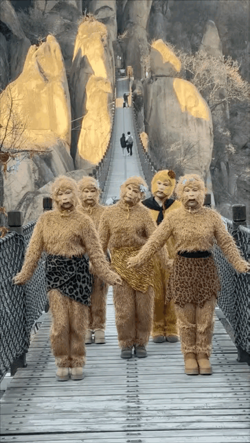 太卷了花果山的猴子为了吸引游客都让猴子学跳舞了[捂脸哭]