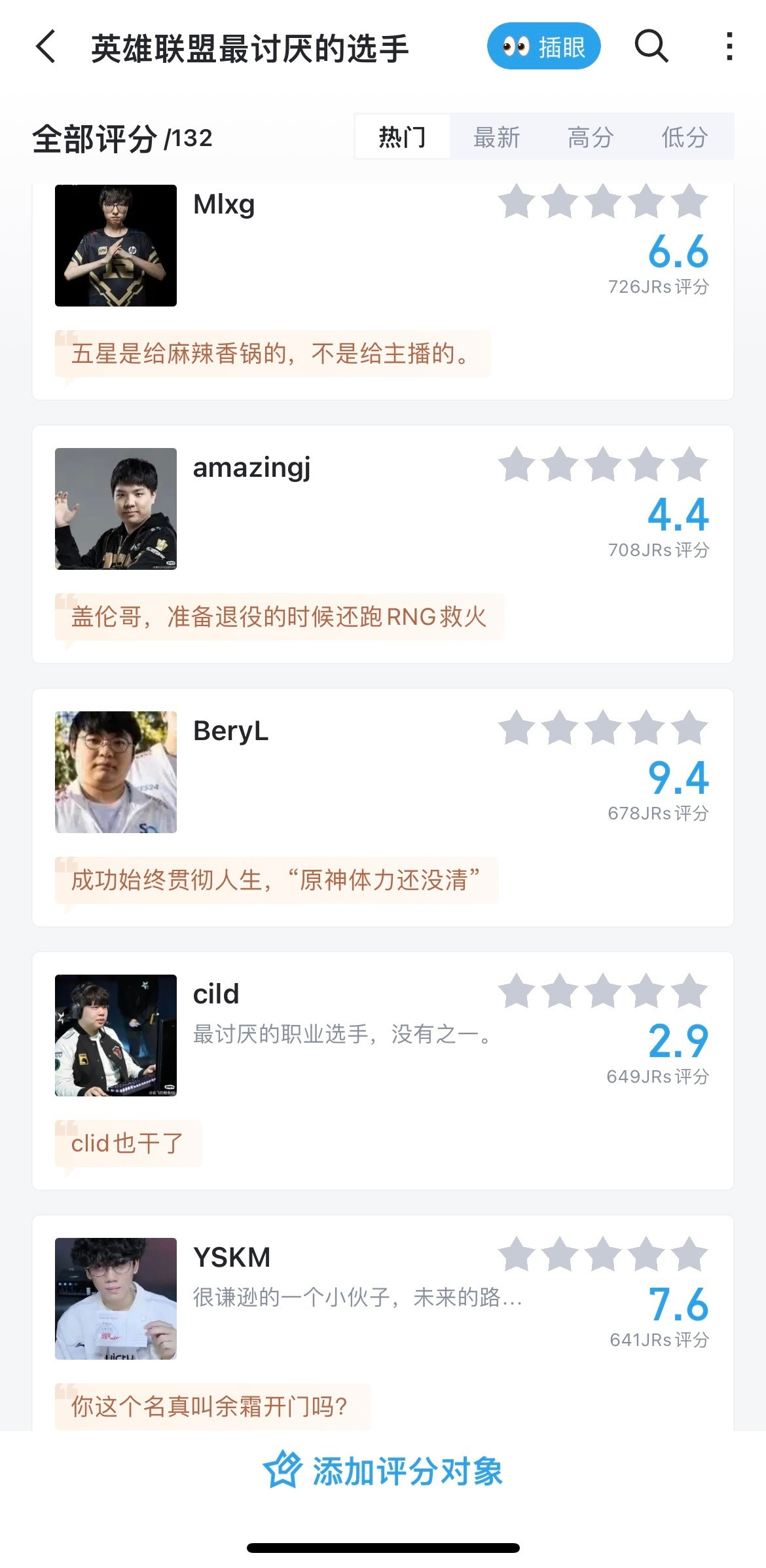 虎扑盘点了网友英雄联盟最讨厌的选手，谁低了？谁高了？🤔️1、RNG老板2.5