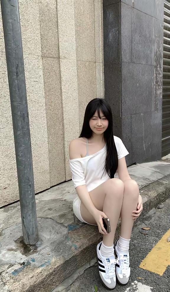 🖤街角的风裹着松弛感，白衫配短裤，在斑驳的墙根下偷得半日闲。低头的温柔和抬眼