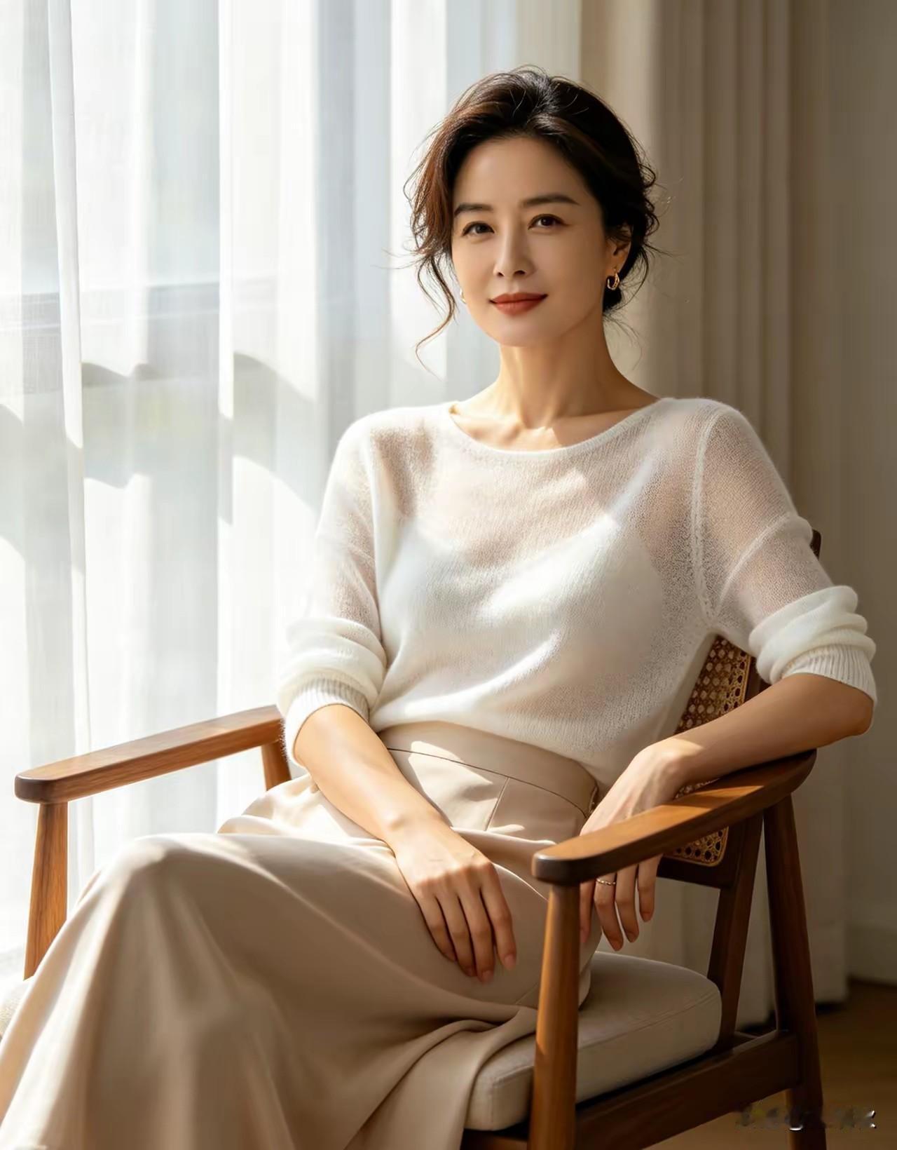 成熟女性，优雅从容。自信满满，品貌兼优。