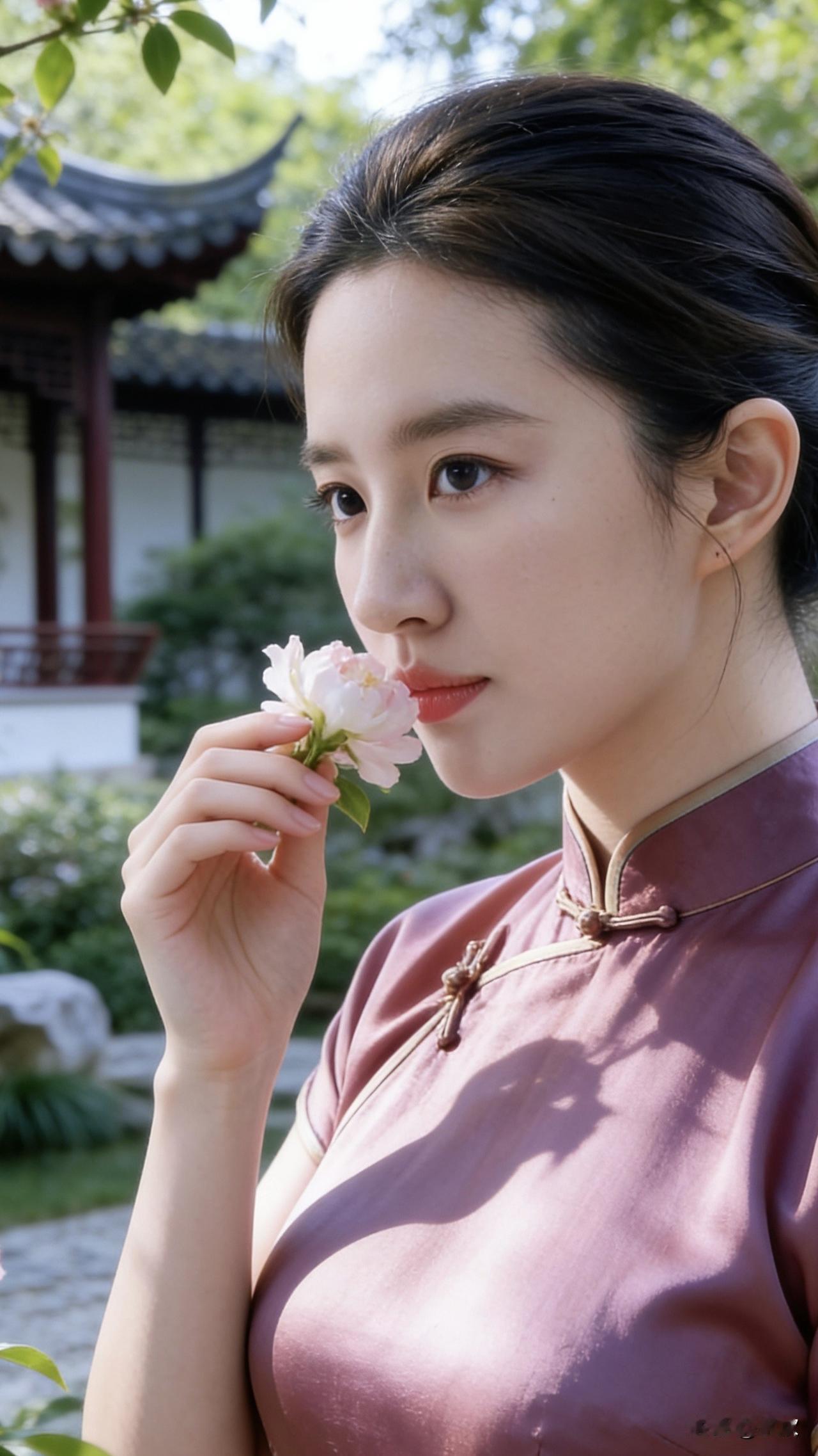 江南四月，园林里的海棠开得正好。晚樱穿着一身藕粉旗袍，捏着朵半开的海棠凑近鼻