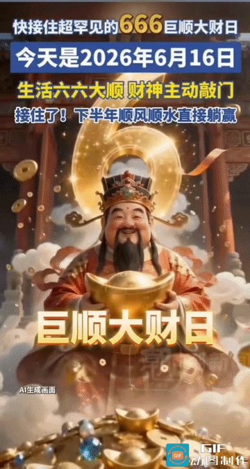 2026.6.16百年难遇666巨顺大财日，见者接全年鸿运！刷到这张财神图