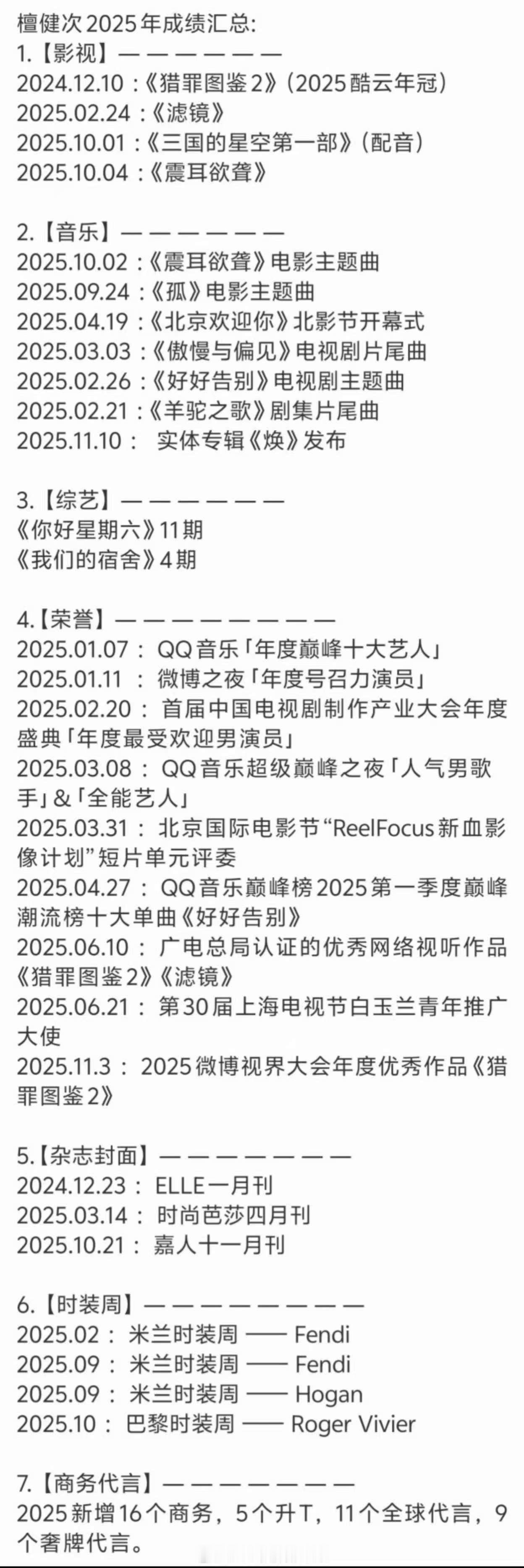 檀健次2025年成绩汇总，不错，