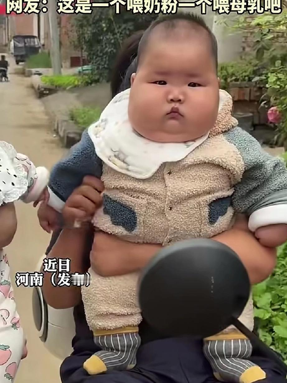 同一天出生的两个宝宝，右边宝宝胖的把眼睛都挤没了白白胖胖，左边则面黄肌瘦看上去像