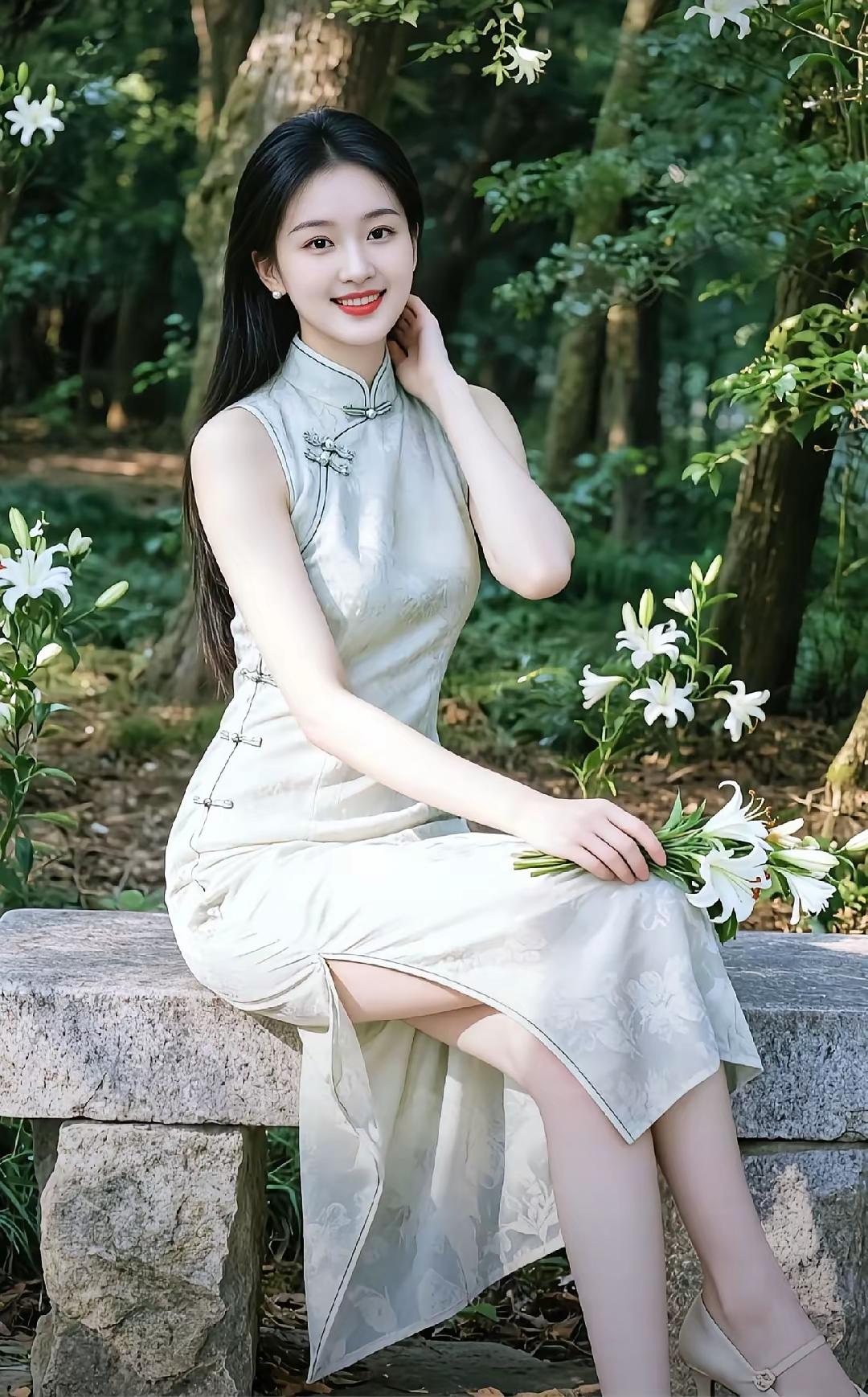 优雅旗袍，森林中的仙子