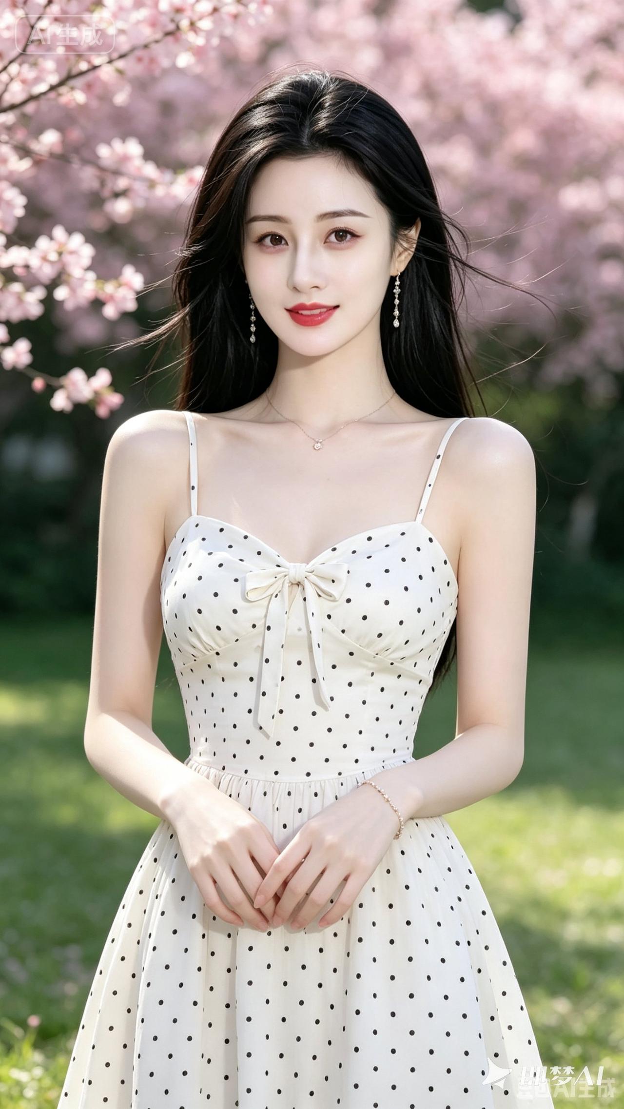 樱花树下，甜美少女，春日气息满满