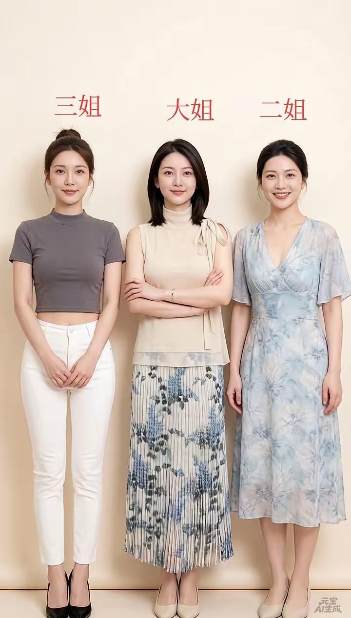 三位姐姐，你最喜欢谁？我喜欢三姐，她阳光时尚。身材还好看。三姐关系三美女合照