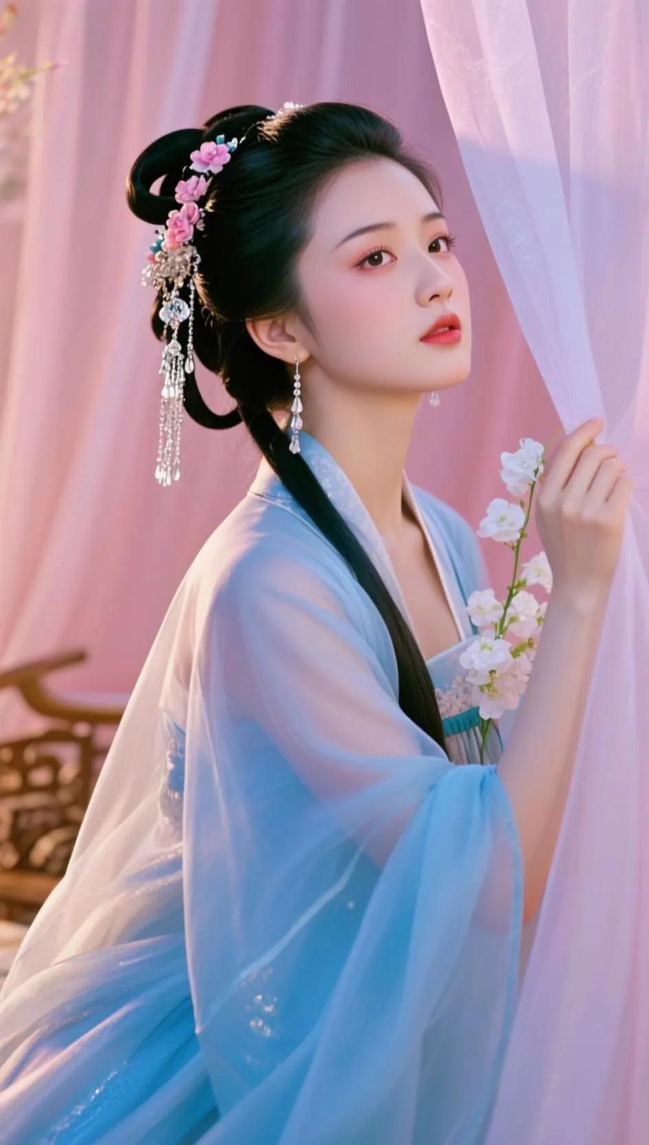 “古典美人，花间雅韵”🌸💄👗