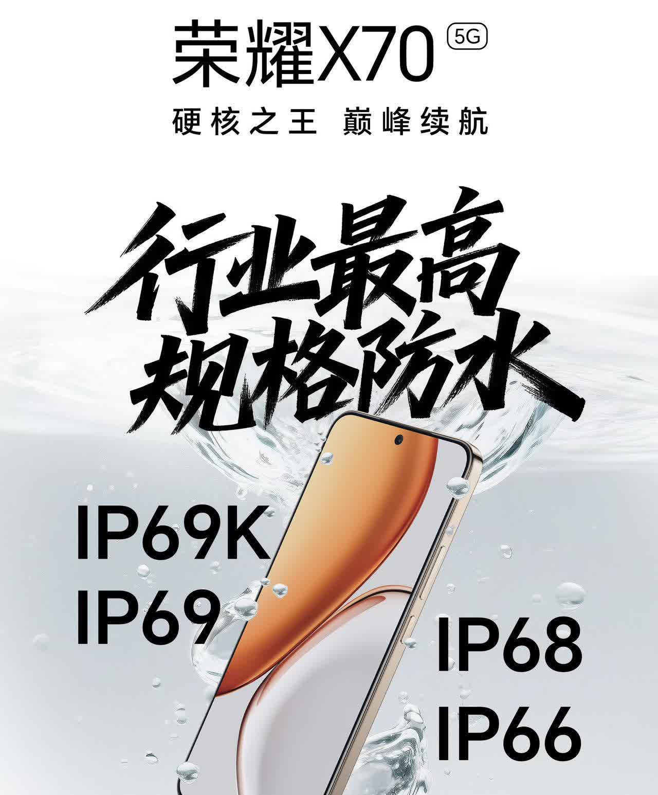 年度爆款来了！！！！荣耀X70官宣支持IP68/69K/IP66级防尘防